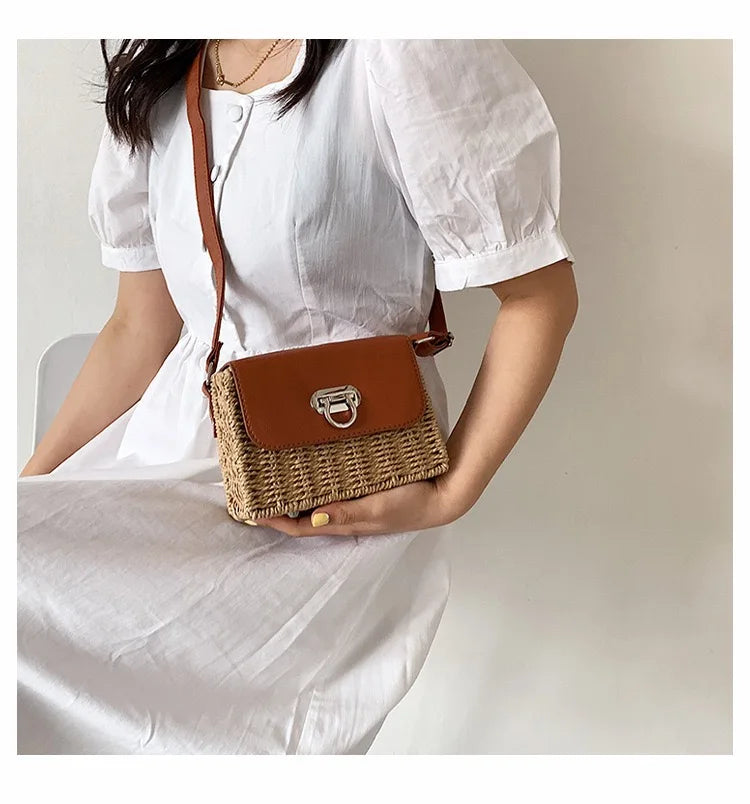 Crossbody Straw Saddle Crossbody Messenger Bag