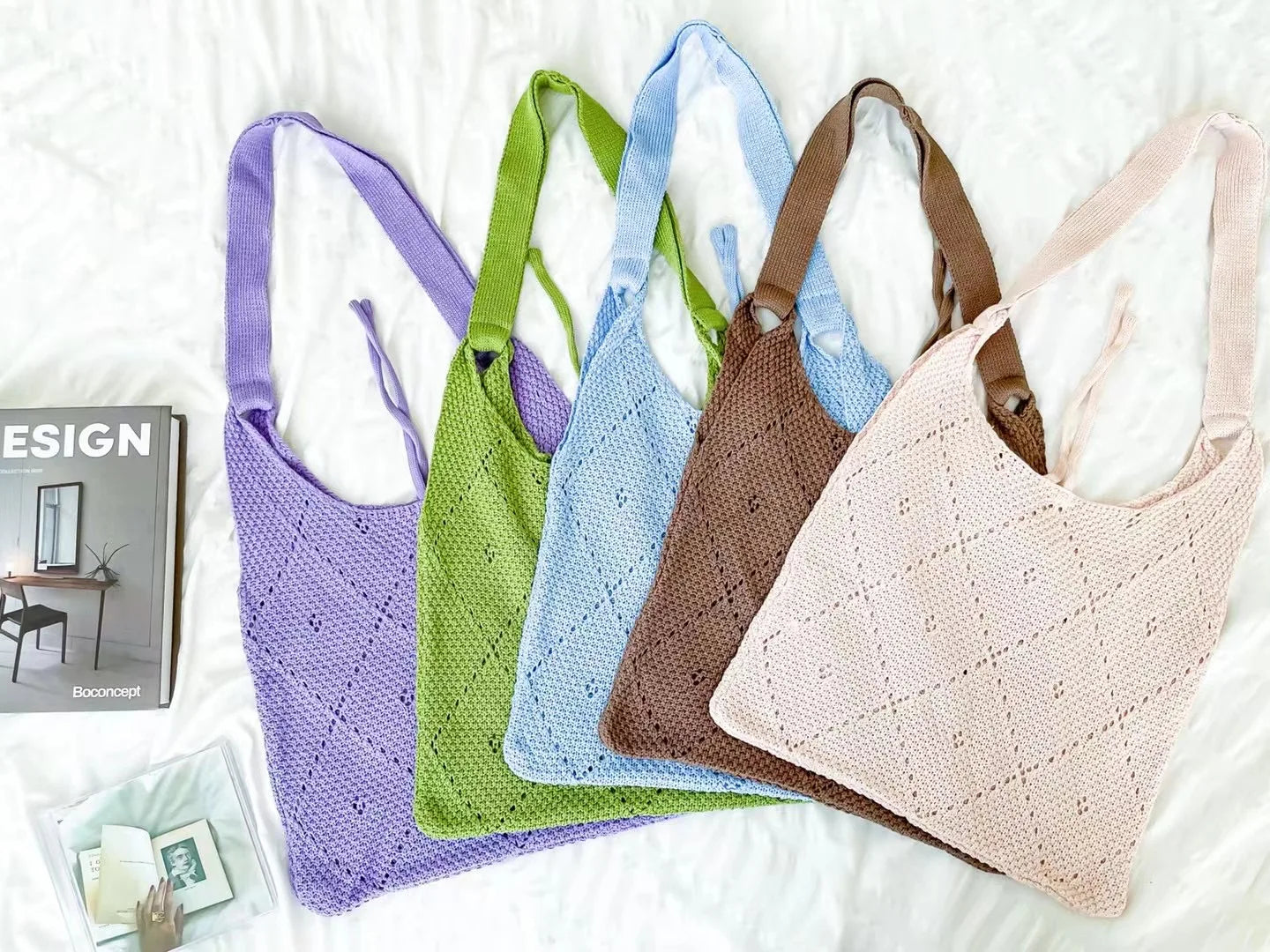 Casual Knitted Crochet Tote Bag