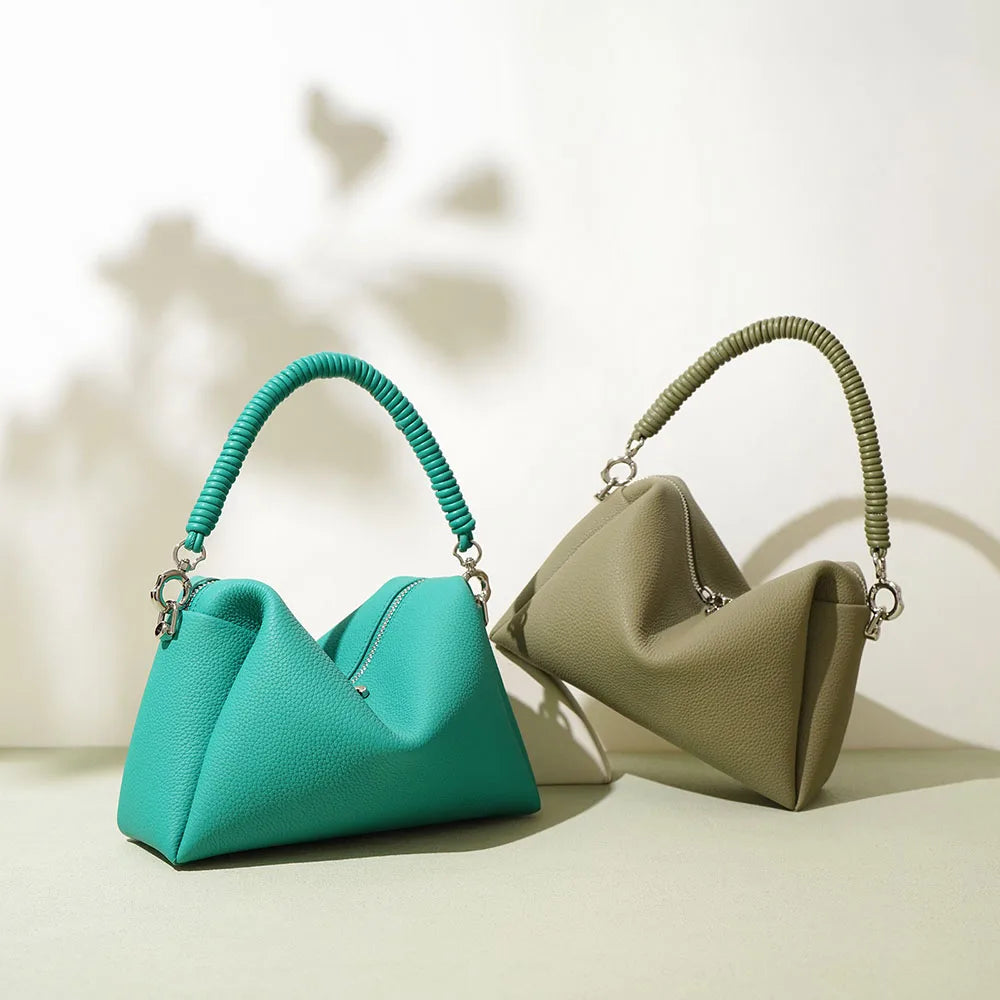 Brown Leather Drawstring Handbag