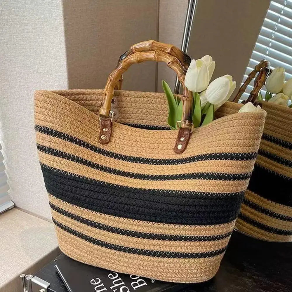 Cotton-Woven Bamboo Handle Tote