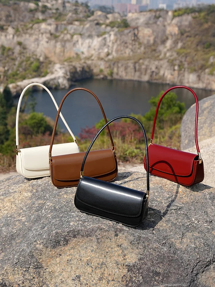 Drawstring Cowhide Leather Shoulder Bag