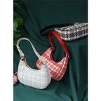 Plaid Half Moon Canvas Bag