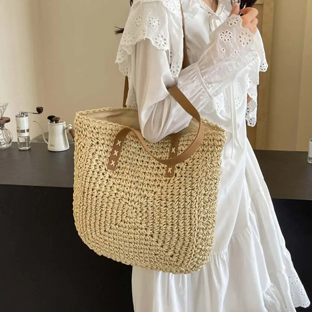 Round Paper Woven Tote Bag