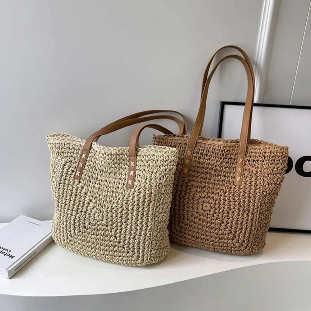 Round Paper Woven Tote Bag