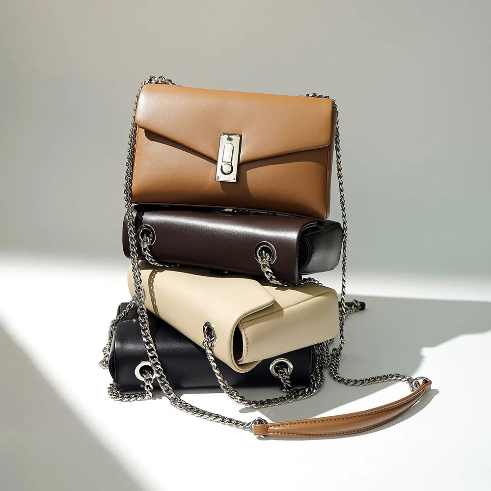 Sequined Chain-Strap Leather Clutch