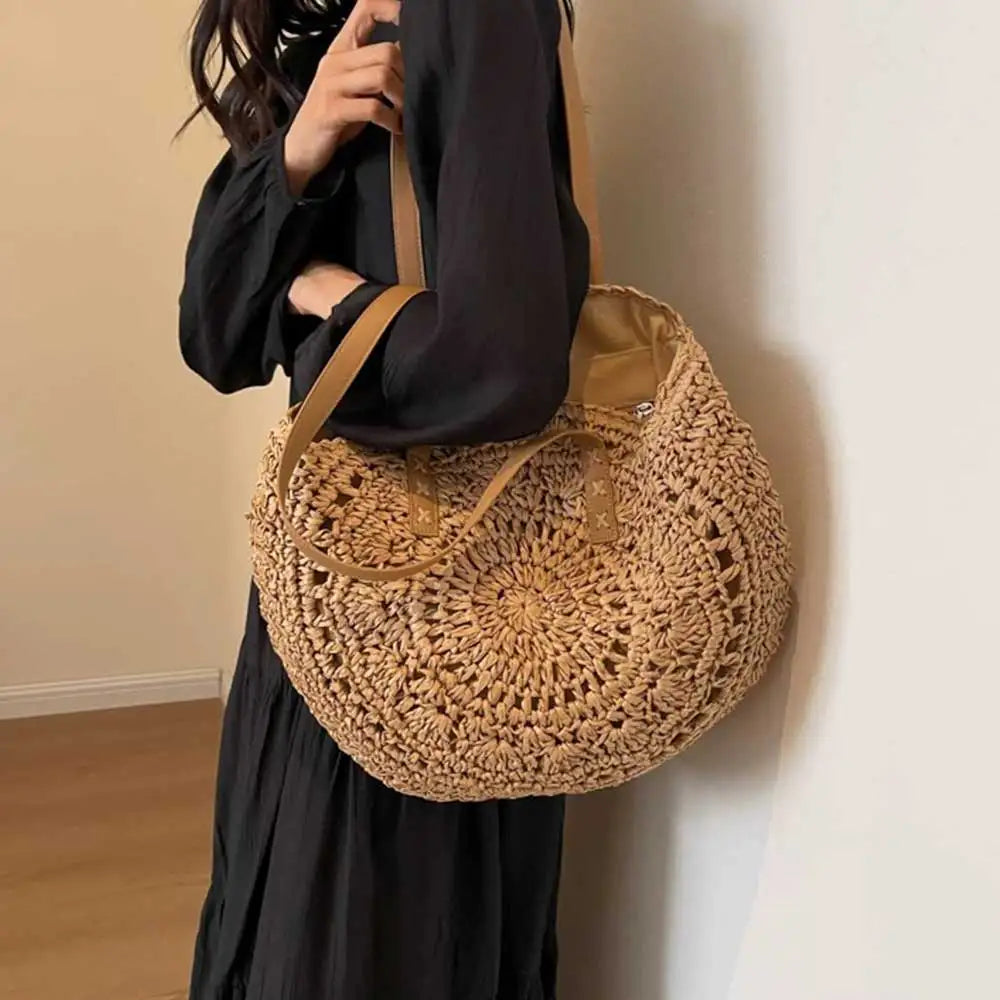 Versatile Round Paper Woven Tote Bag