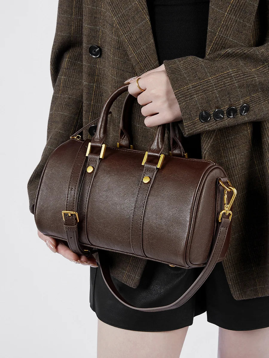 Vintage Leather Mini Duffel Bag