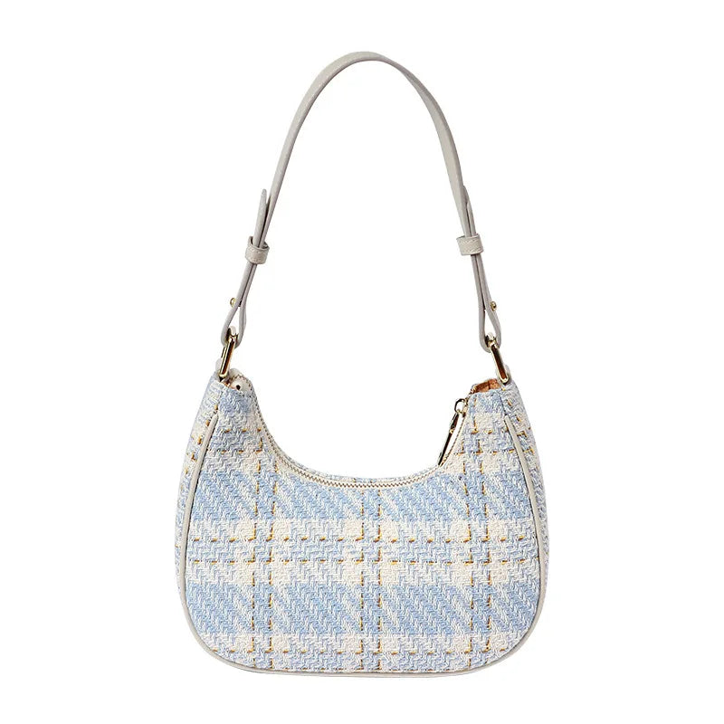 Plaid Half Moon Canvas Bag