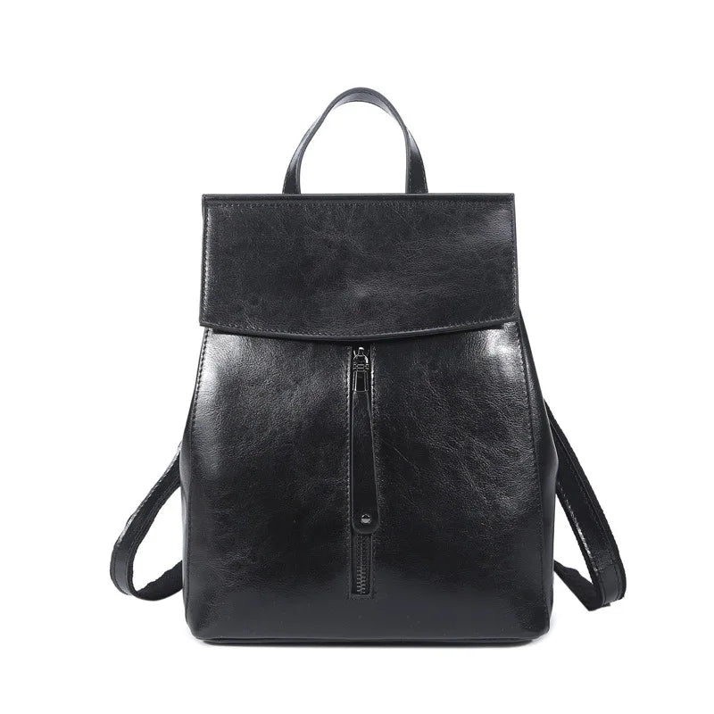 Multi-Zip Leather Clamshell Backpack