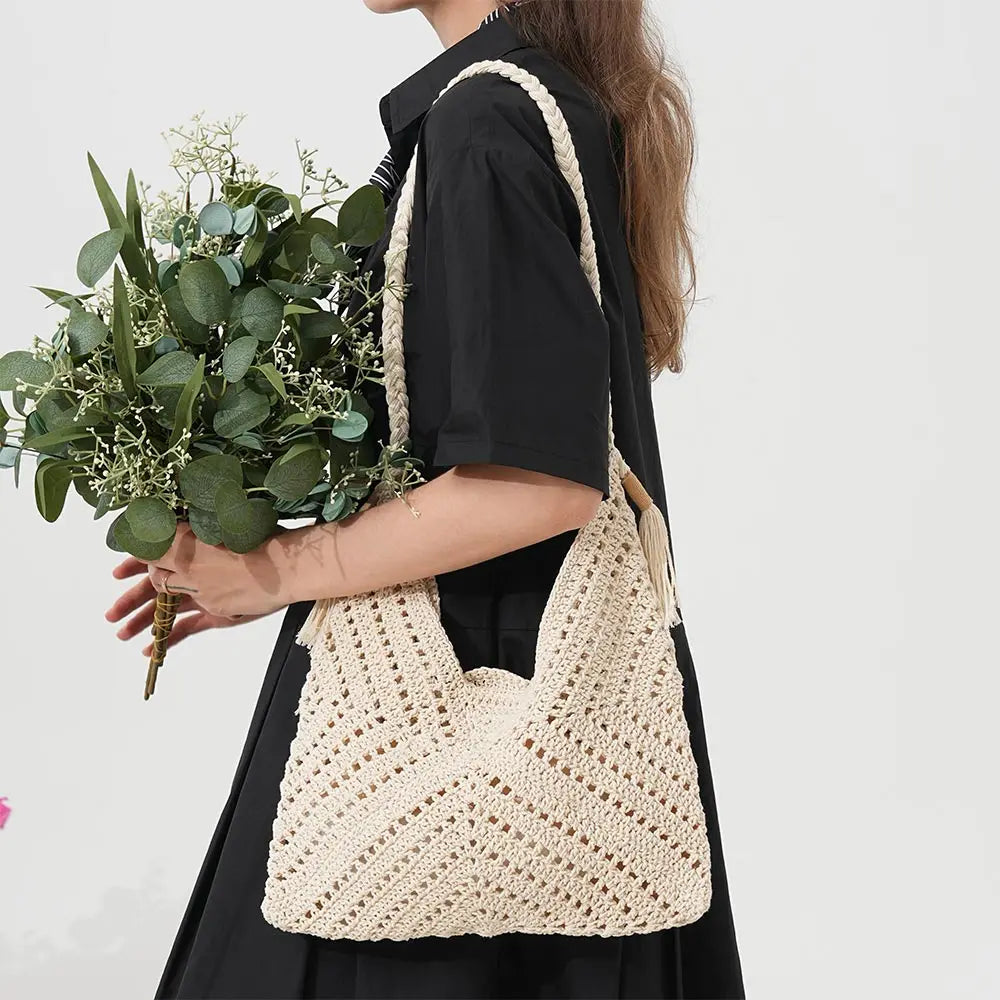 Cotton Woven Tassel Shoulder Bag