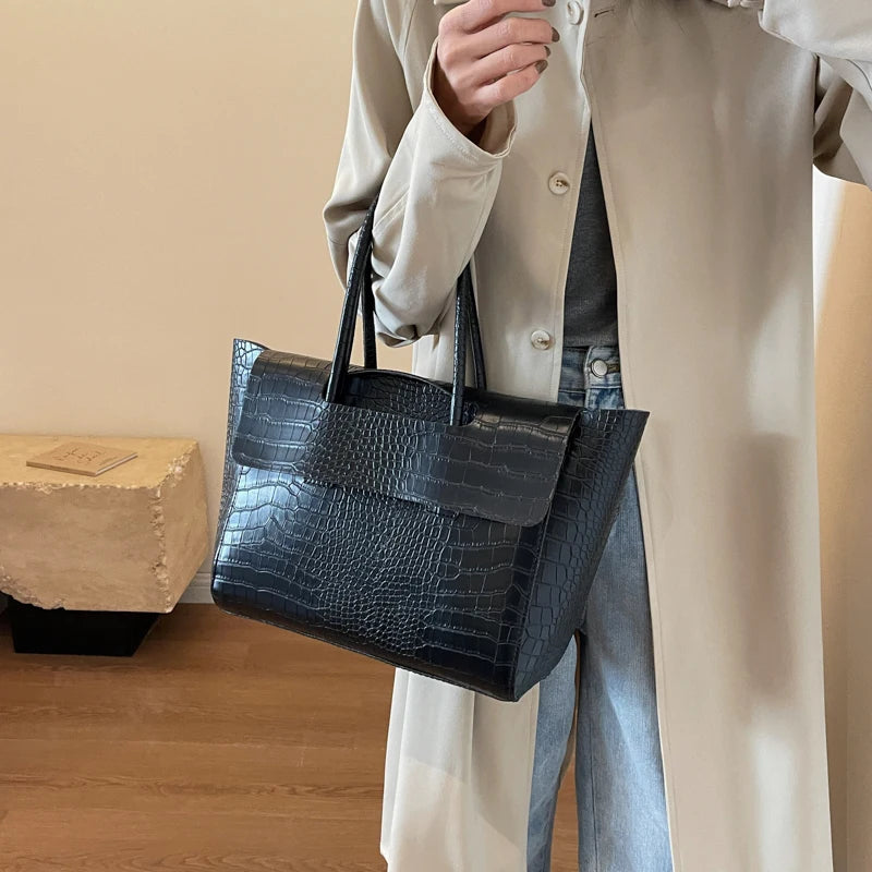 Textured Flap Top Handle Bag