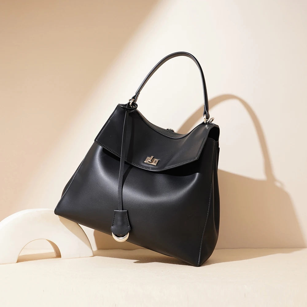 Lock-Detail Textured Leather Messenger