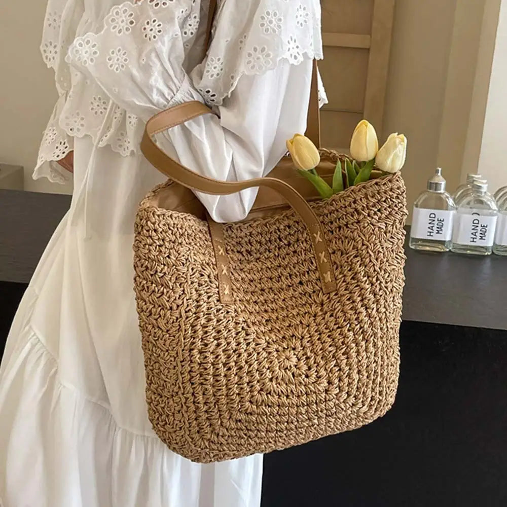 Round Paper Woven Tote Bag