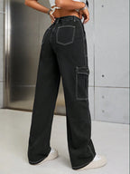 Women's Black Denim Cargo Pants