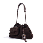 Genuine Leather Suede Drawstring Tote Shoulder Bag