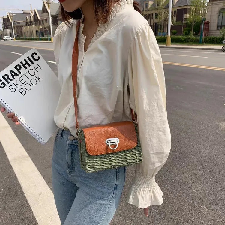 Crossbody Straw Saddle Crossbody Messenger Bag