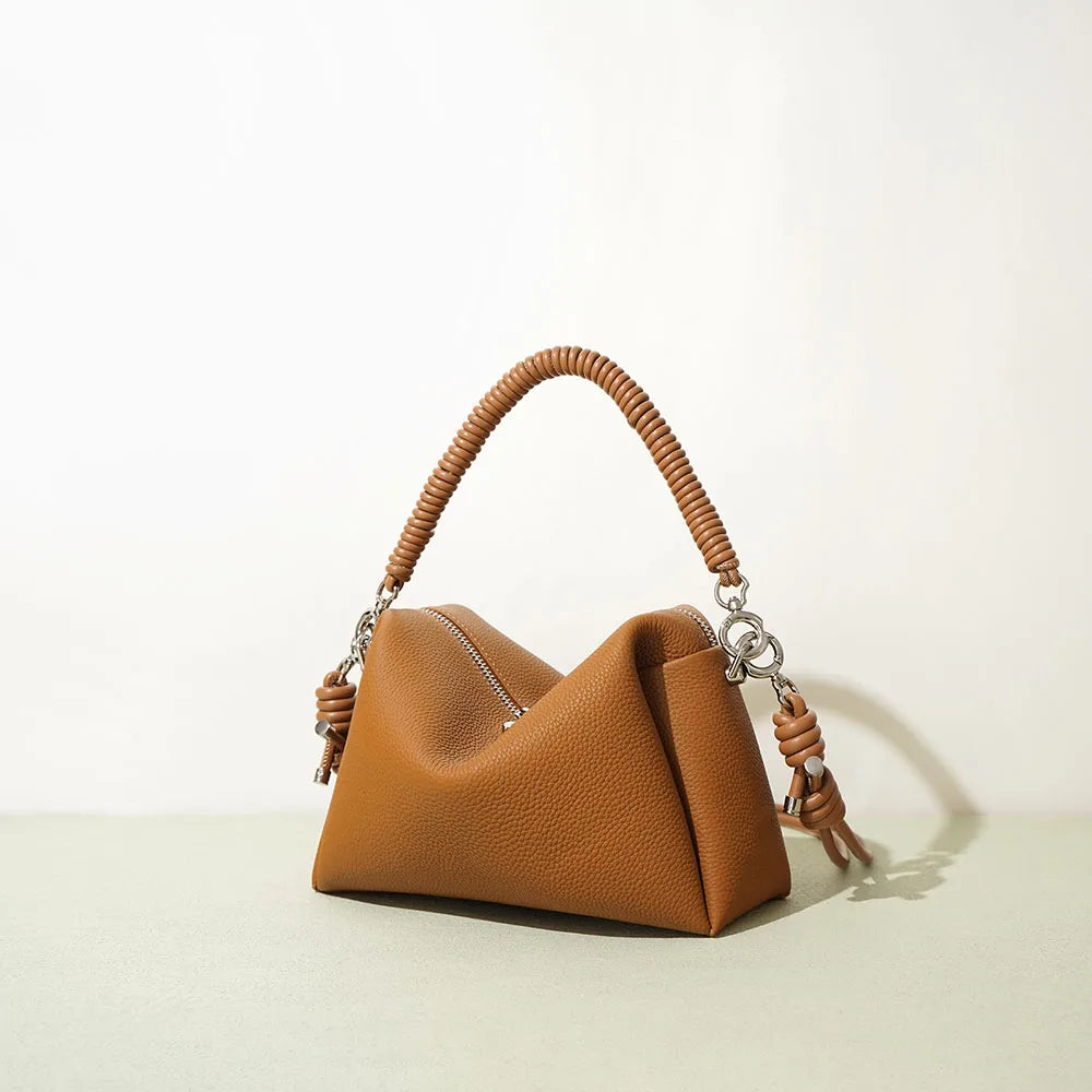 Brown Leather Drawstring Handbag