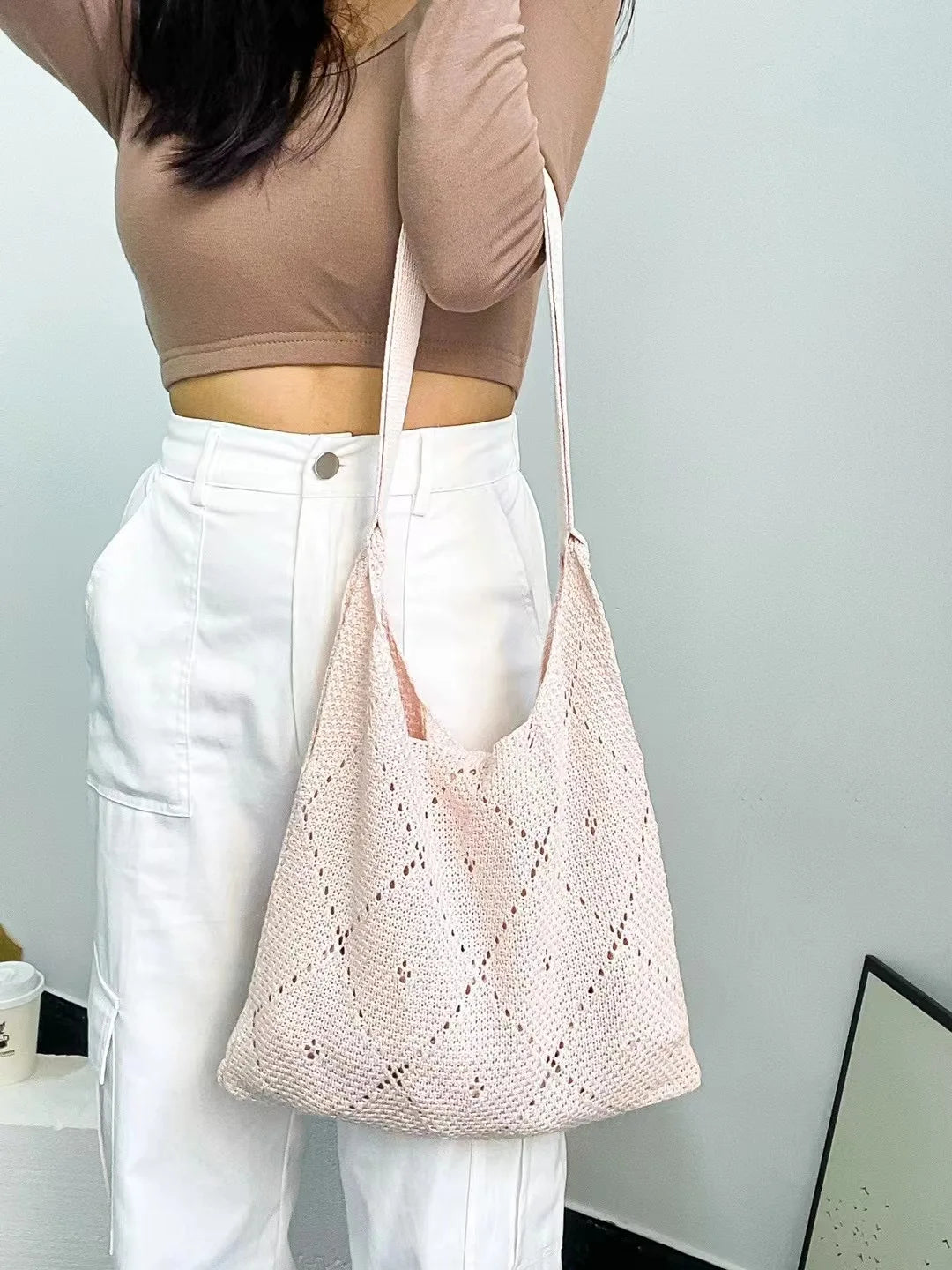 Casual Knitted Crochet Tote Bag
