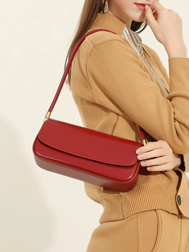 Drawstring Cowhide Leather Shoulder Bag