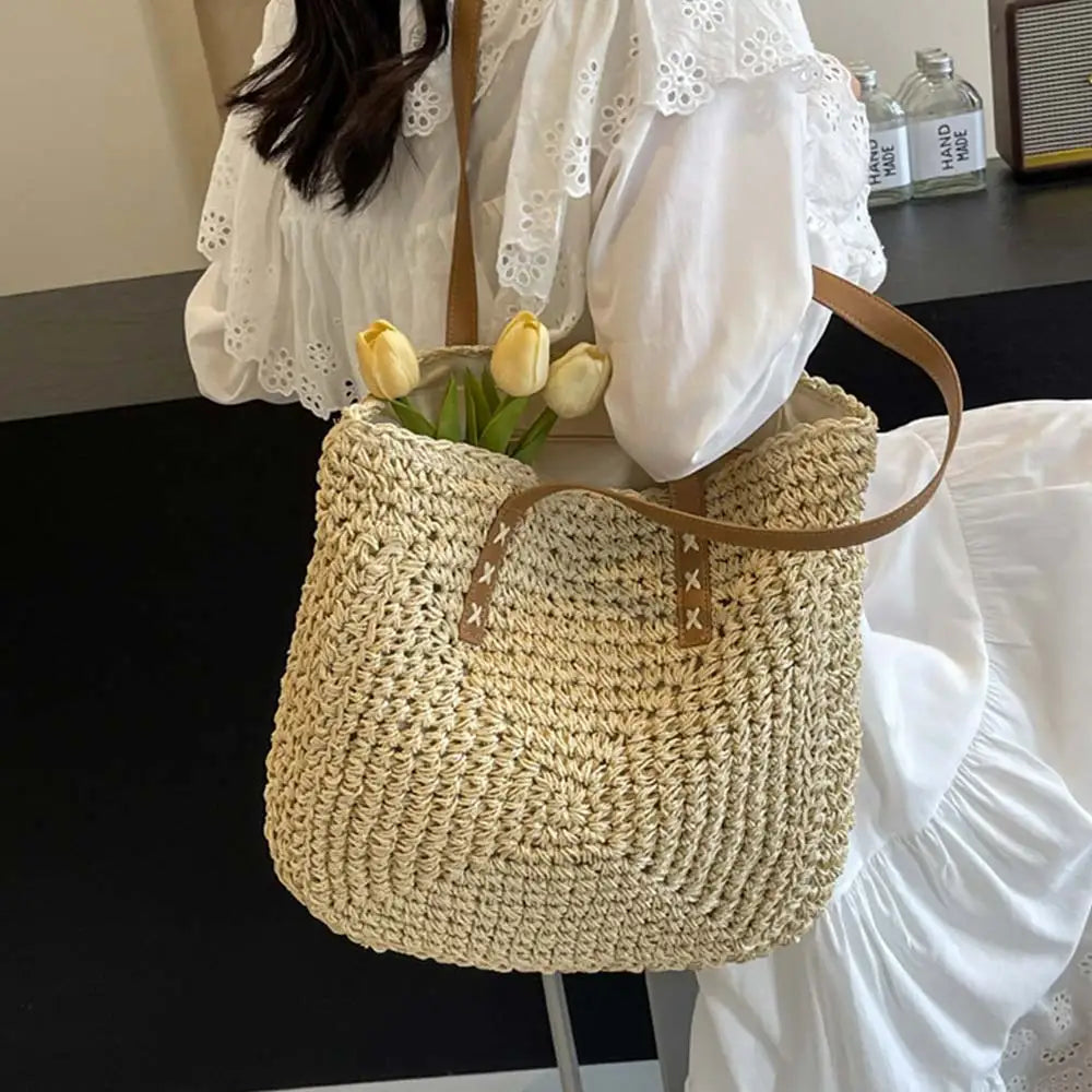 Round Paper Woven Tote Bag