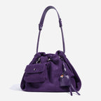 Genuine Leather Suede Drawstring Tote Shoulder Bag