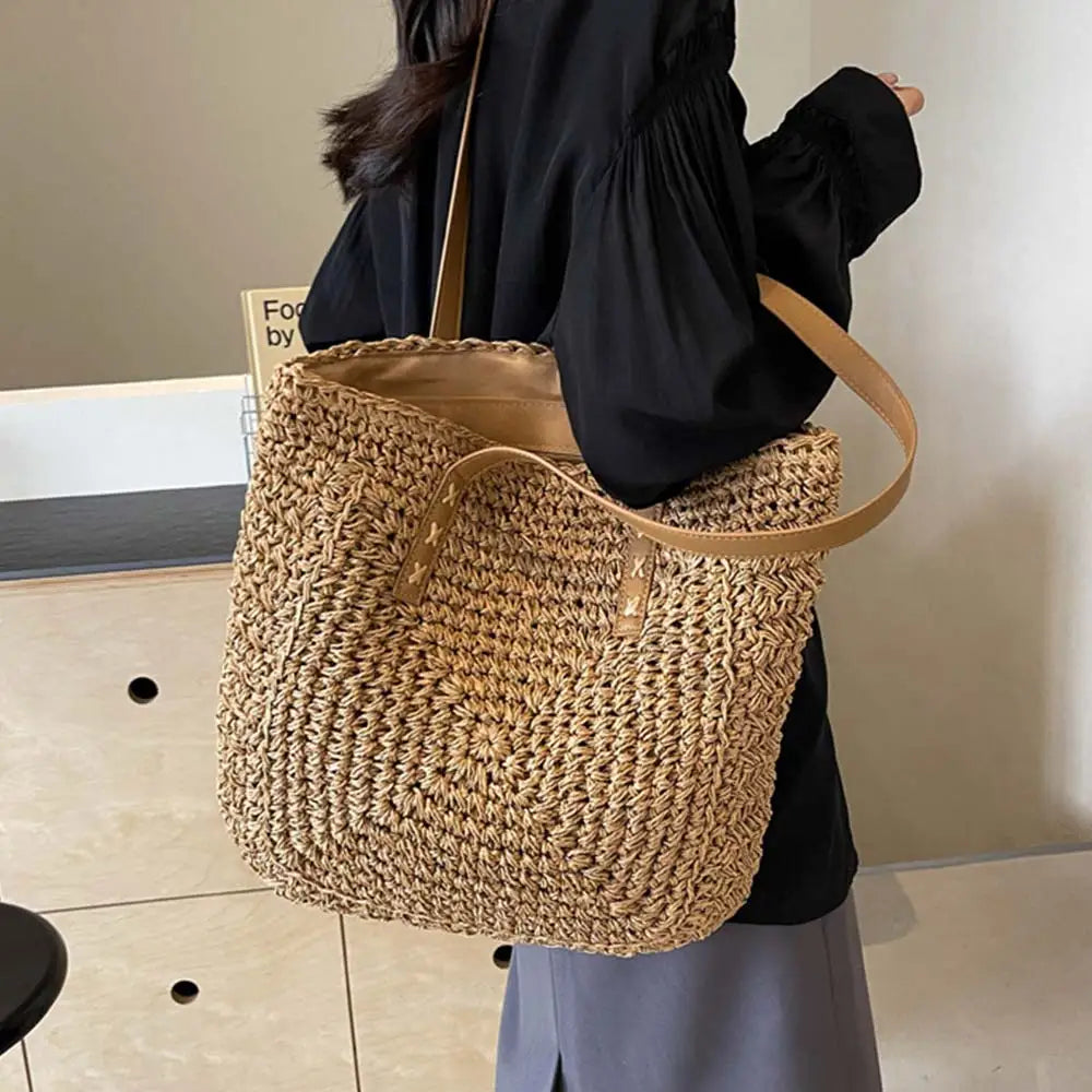 Round Paper Woven Tote Bag