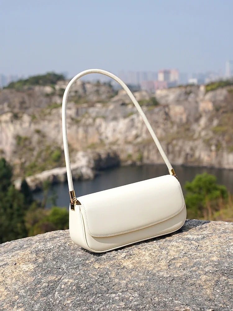 Drawstring Cowhide Leather Shoulder Bag