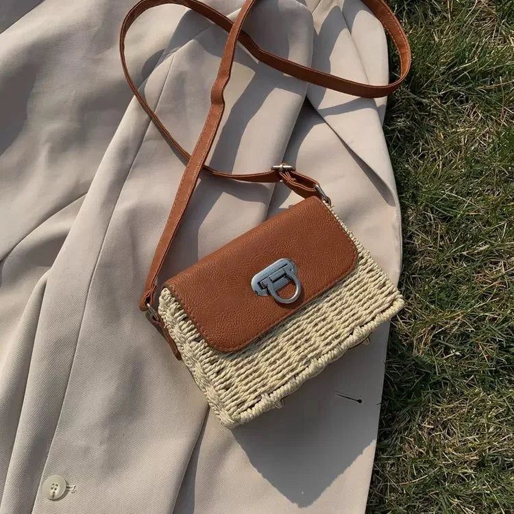 Crossbody Straw Saddle Crossbody Messenger Bag