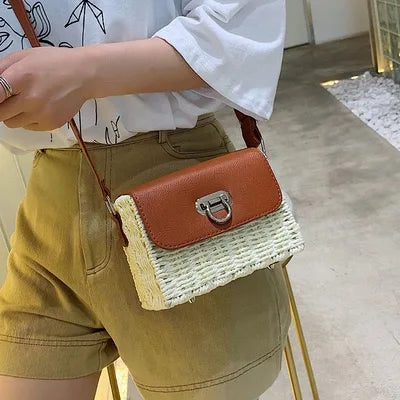 Crossbody Straw Saddle Crossbody Messenger Bag