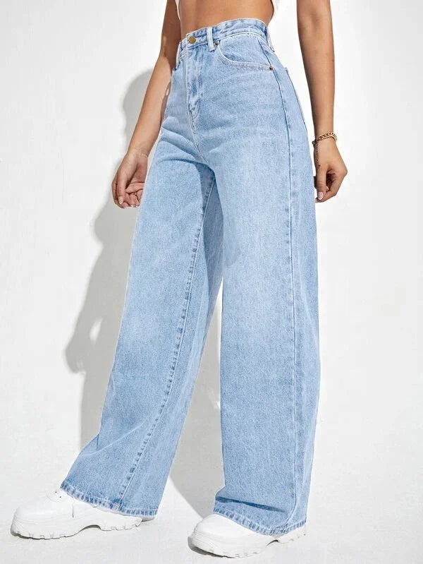Light Wash Baggy Straight Jeans