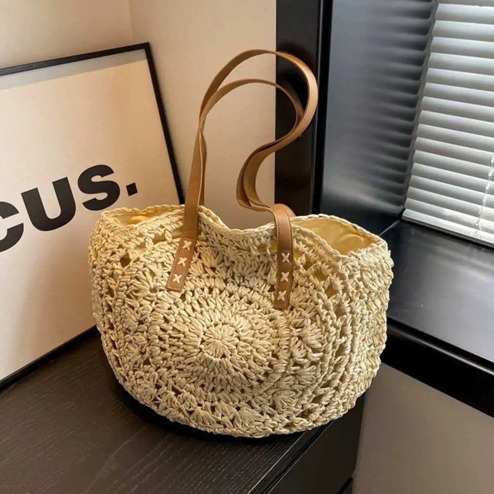 Versatile Round Paper Woven Tote Bag