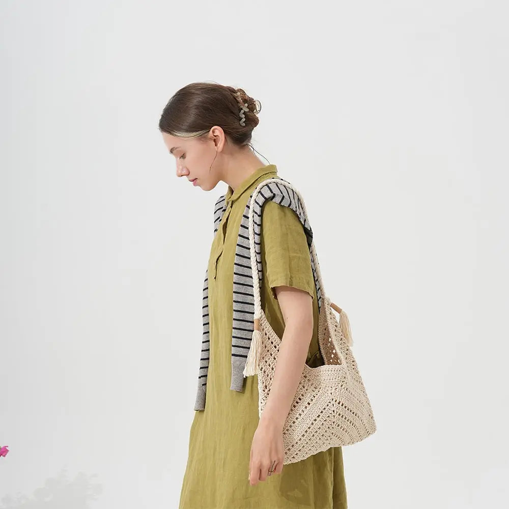 Cotton Woven Tassel Shoulder Bag