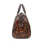 Genuine Leather Bag Embossed Floral Pillow Handbag