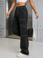 Women's Black Denim Cargo Pants