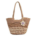 Woven Handbag Floral Rope Accent Beach Tote