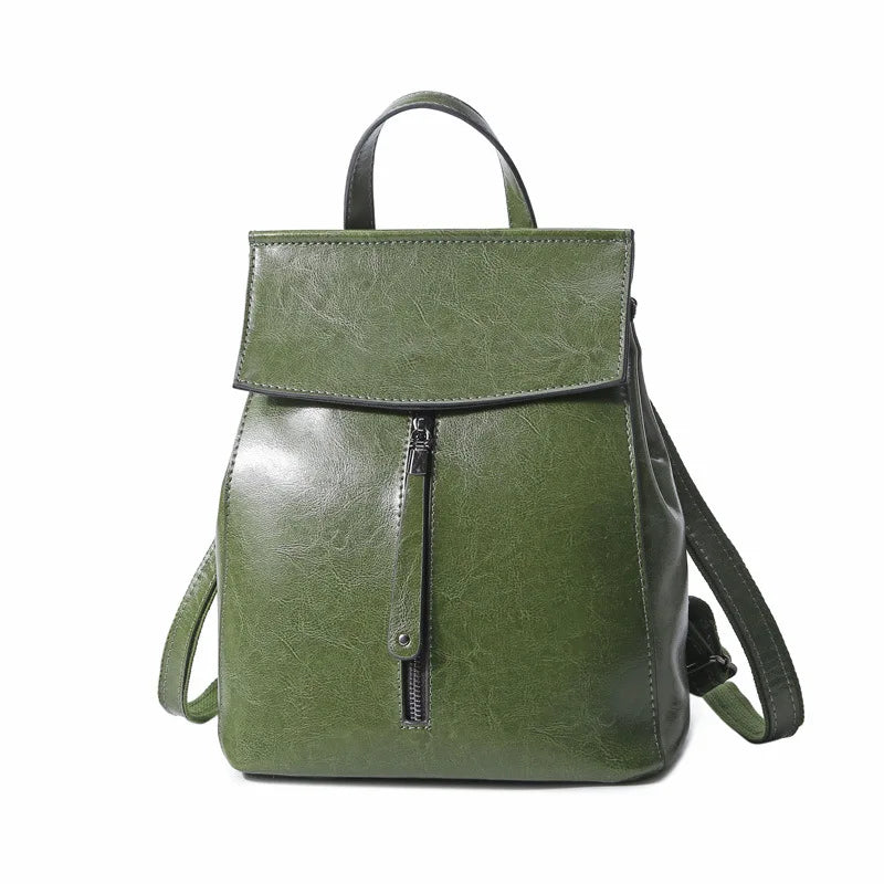 Multi-Zip Leather Clamshell Backpack