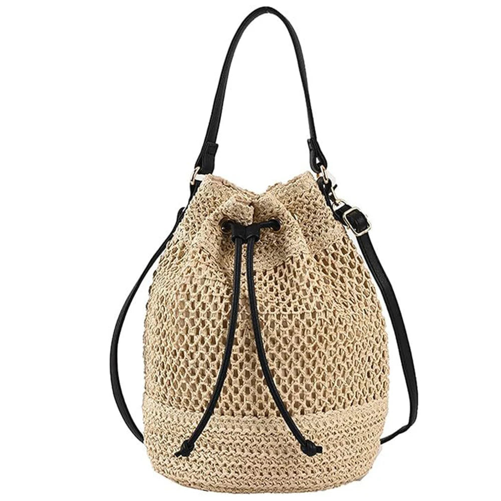 Stylish Straw Weave Bucket Purse