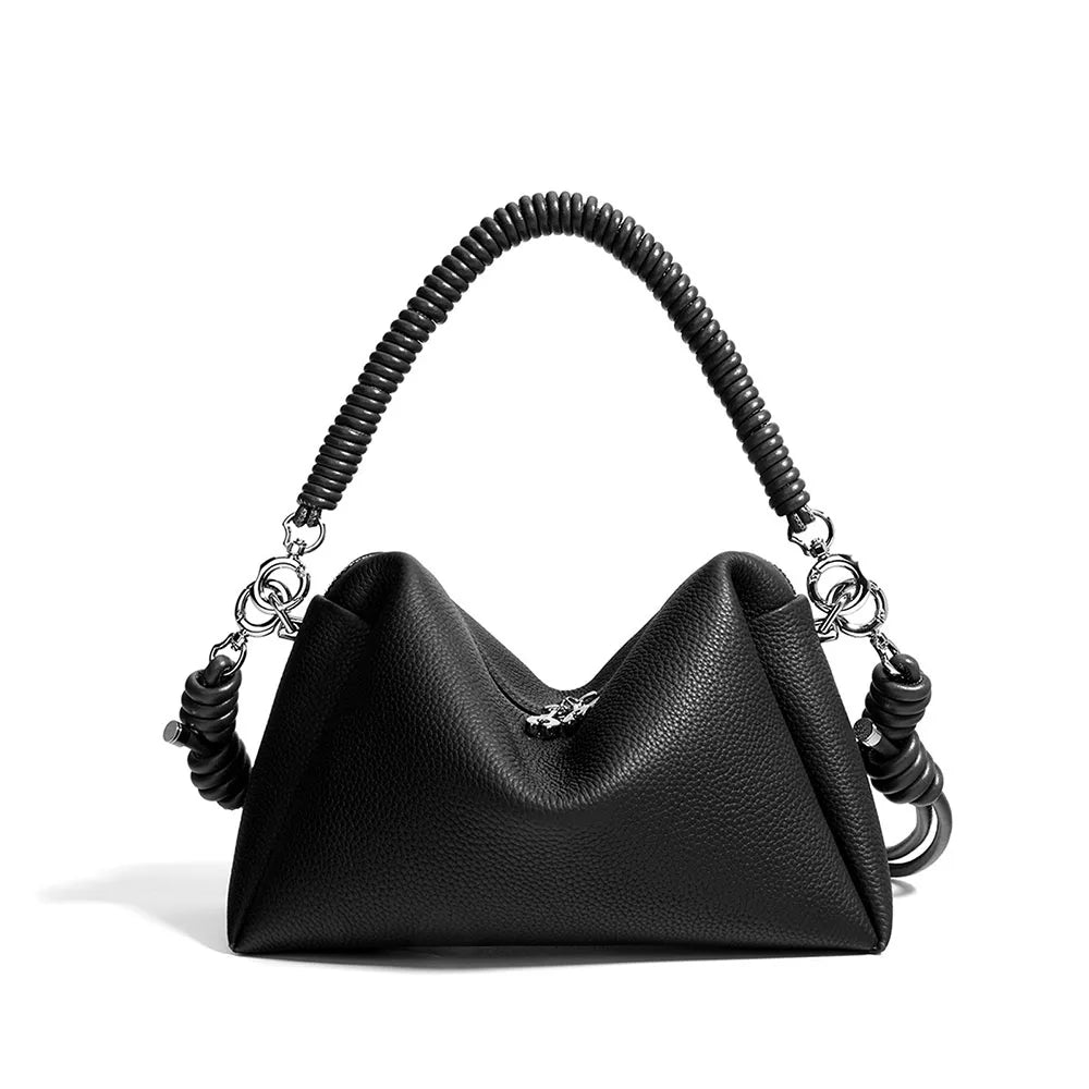 Brown Leather Drawstring Handbag