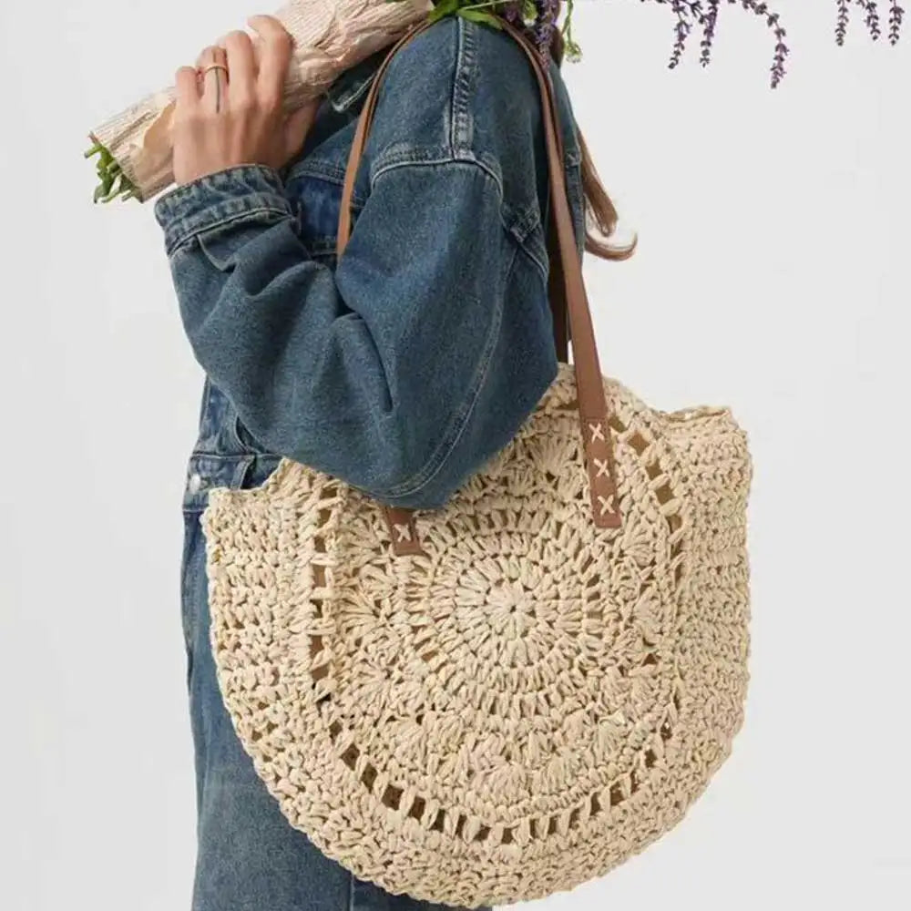 Versatile Round Paper Woven Tote Bag