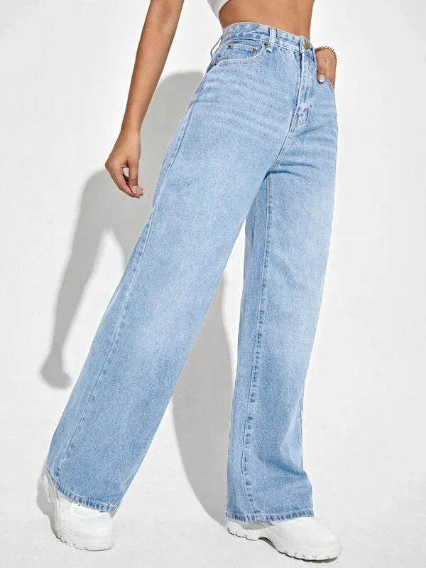 Light Wash Baggy Straight Jeans