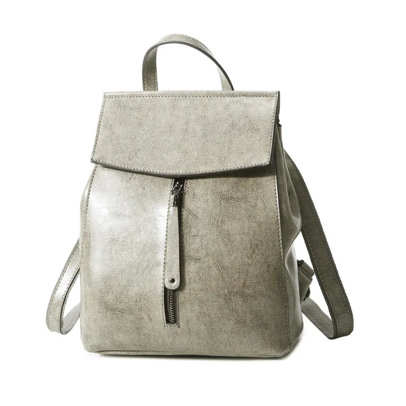 Multi-Zip Leather Clamshell Backpack