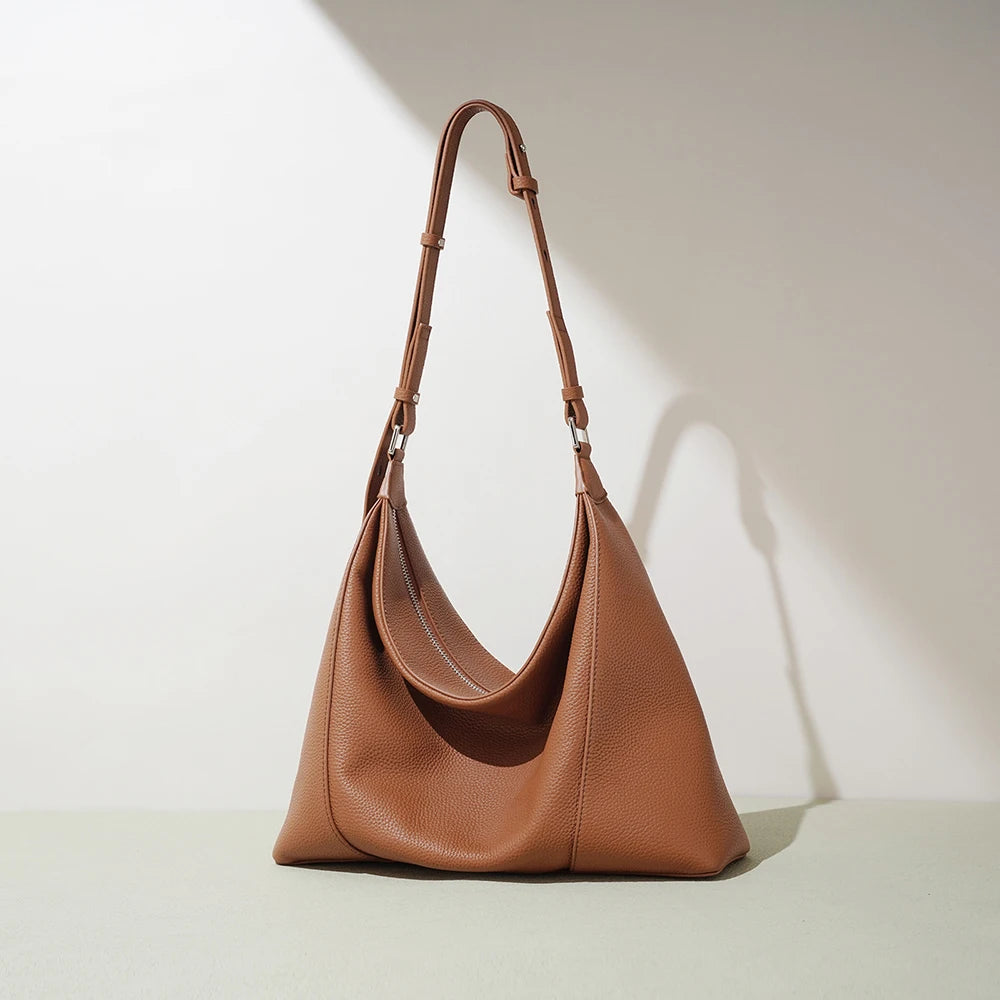 Cowhide Leather Crossbody Hobo Bag