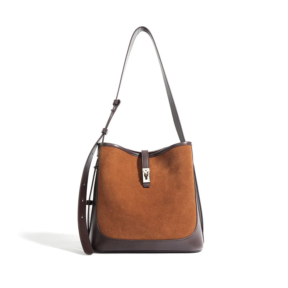 Suede Bucket Bag Fur Accent