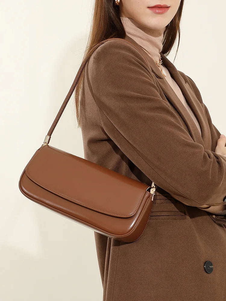 Drawstring Cowhide Leather Shoulder Bag