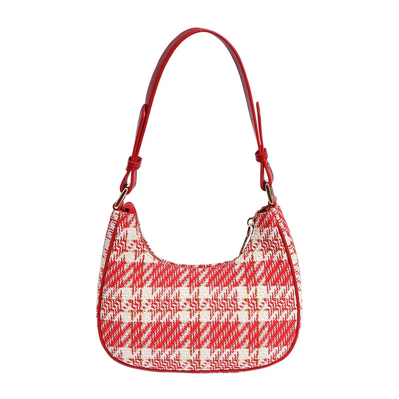 Plaid Half Moon Canvas Bag