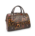 Genuine Leather Bag Embossed Floral Pillow Handbag