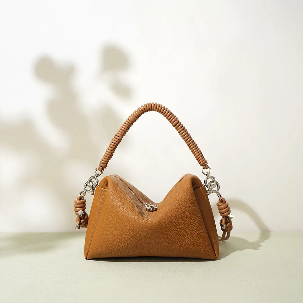 Brown Leather Drawstring Handbag