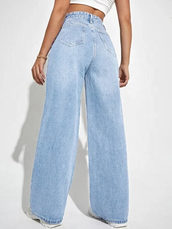 Light Wash Baggy Straight Jeans