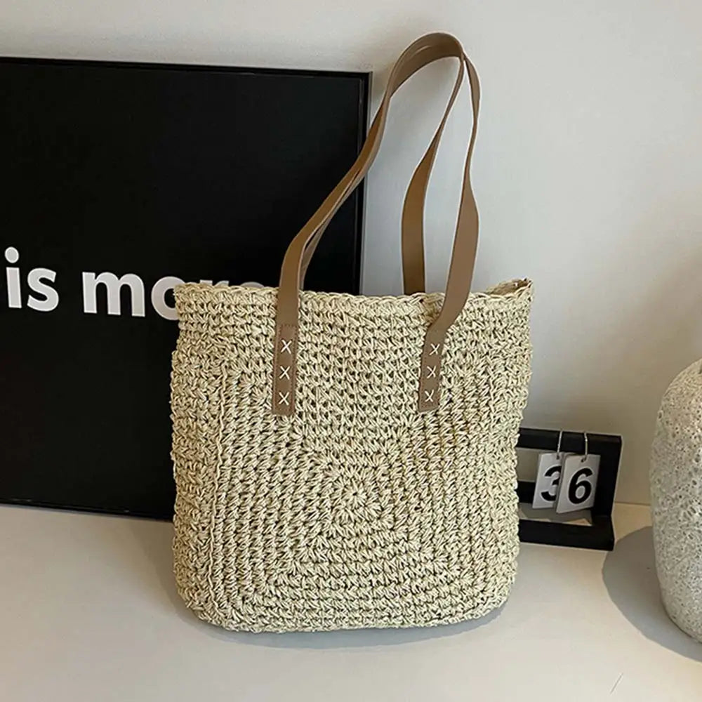 Round Paper Woven Tote Bag