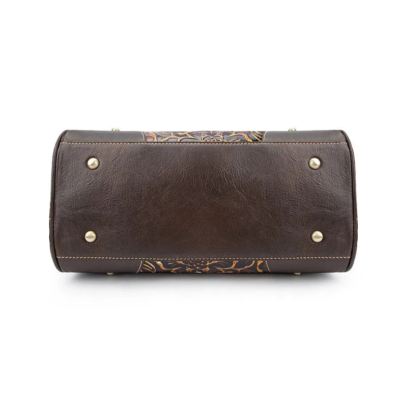 Genuine Leather Bag Embossed Floral Pillow Handbag